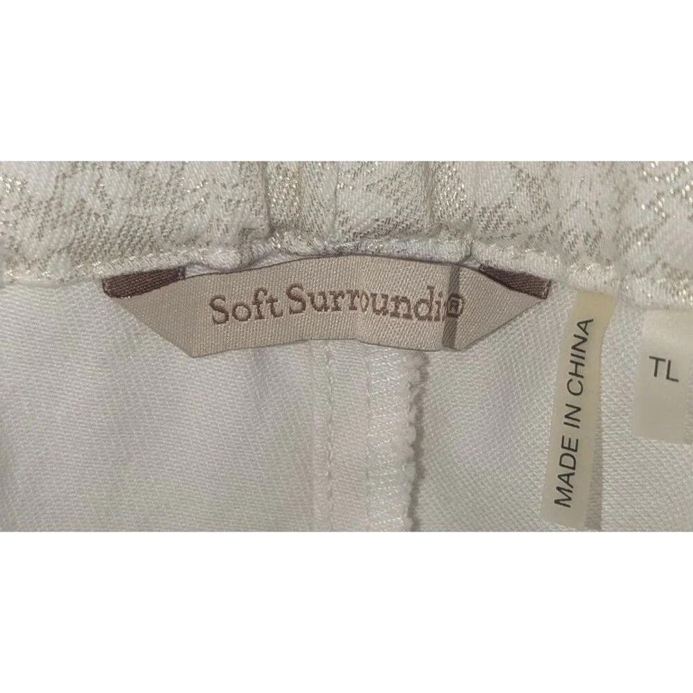 Soft Surroundings Women's SZ LT Gold Shimmer Print White Pants Pull On Stretch